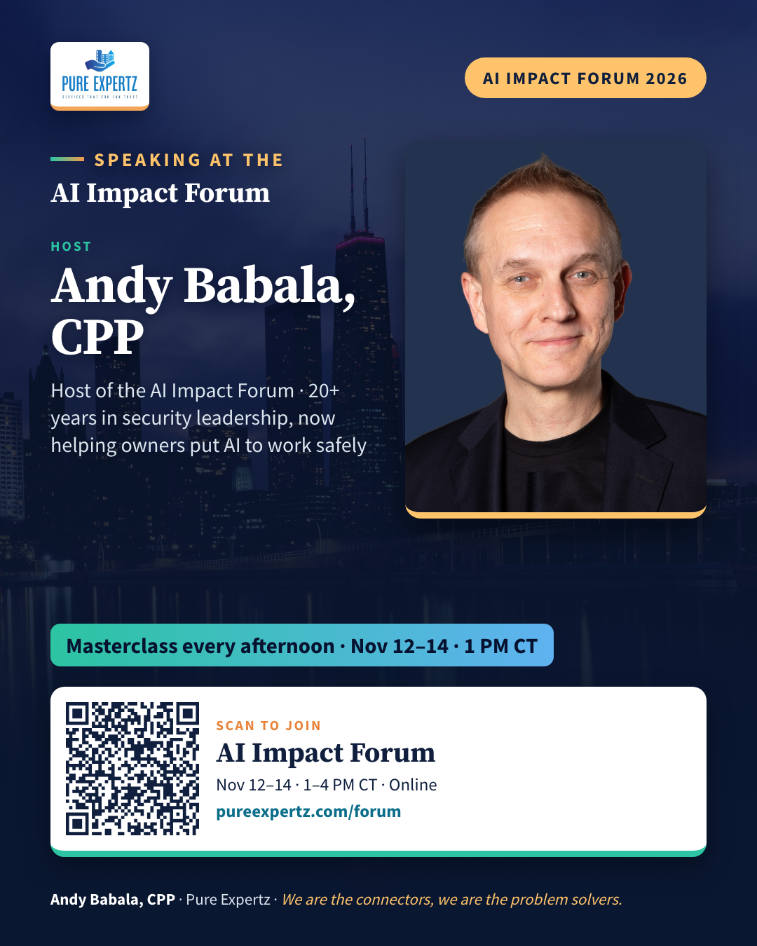 AI Impact Forum speaker poster: Andy Babala, CPP
